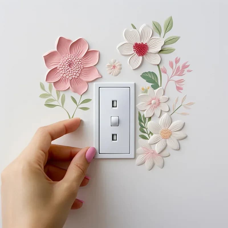 Autocollant mural interrupteur de belles fleurs, autocollant imperméable amovible en PVC pour chambr