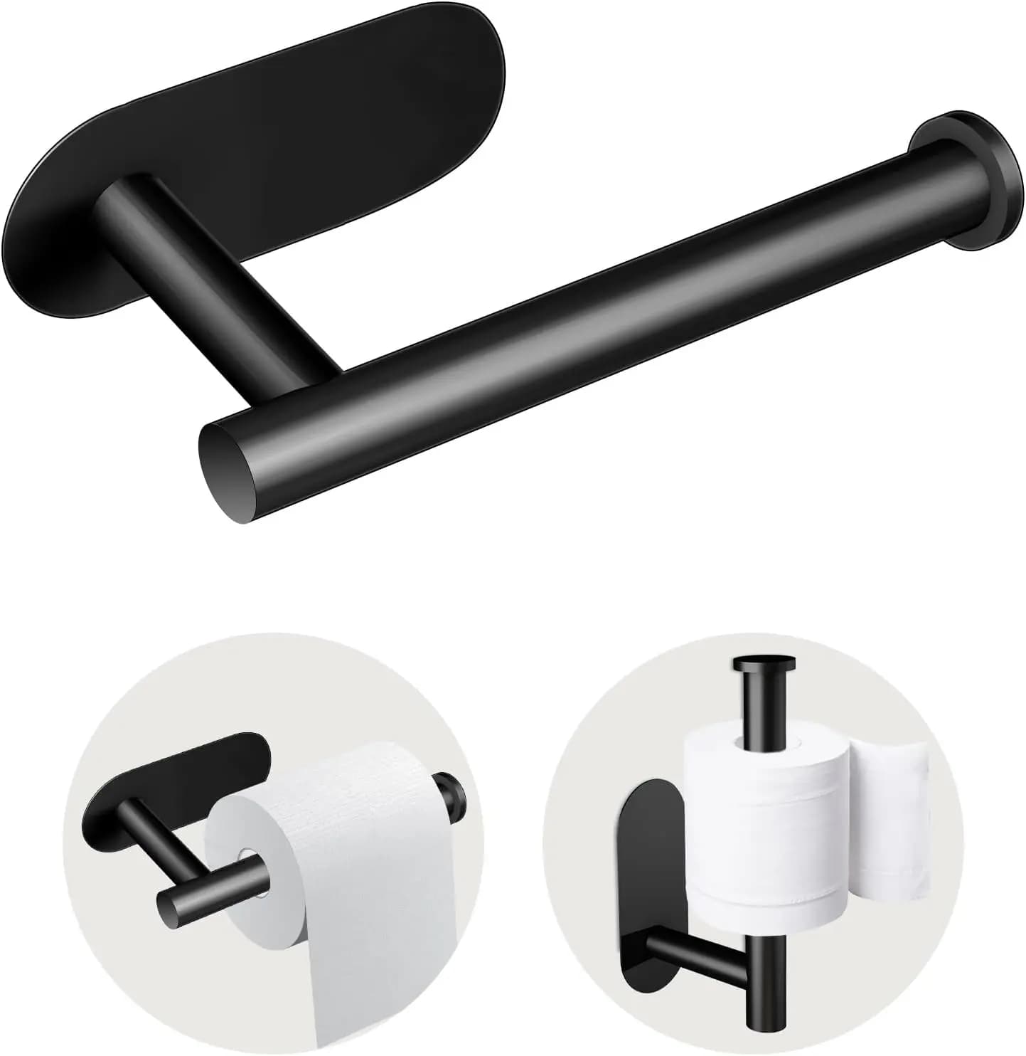 Porte-papier toilette noir sans perçage - Autocollant en plastique imperméable pour salle de bain et