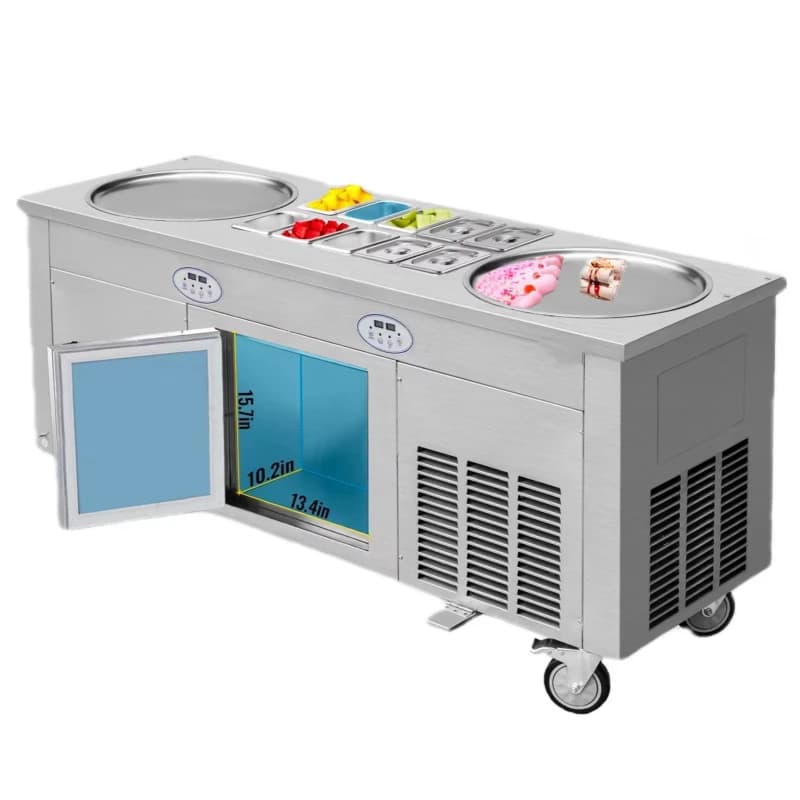 Machine à crème glacée en rouleau 2800 Watts Machine à rouleau de crème glacée à Double plaque avec 