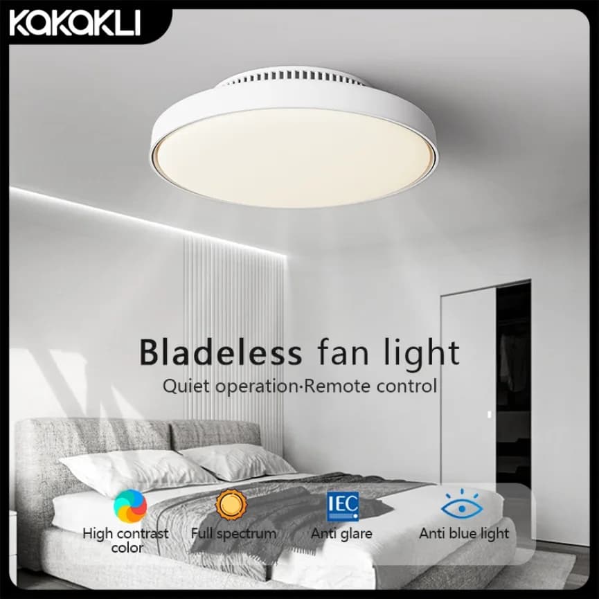 Lampe de ventilateur de plafond LED avec conception moderne sans lame, vent silencieux et fort, télé