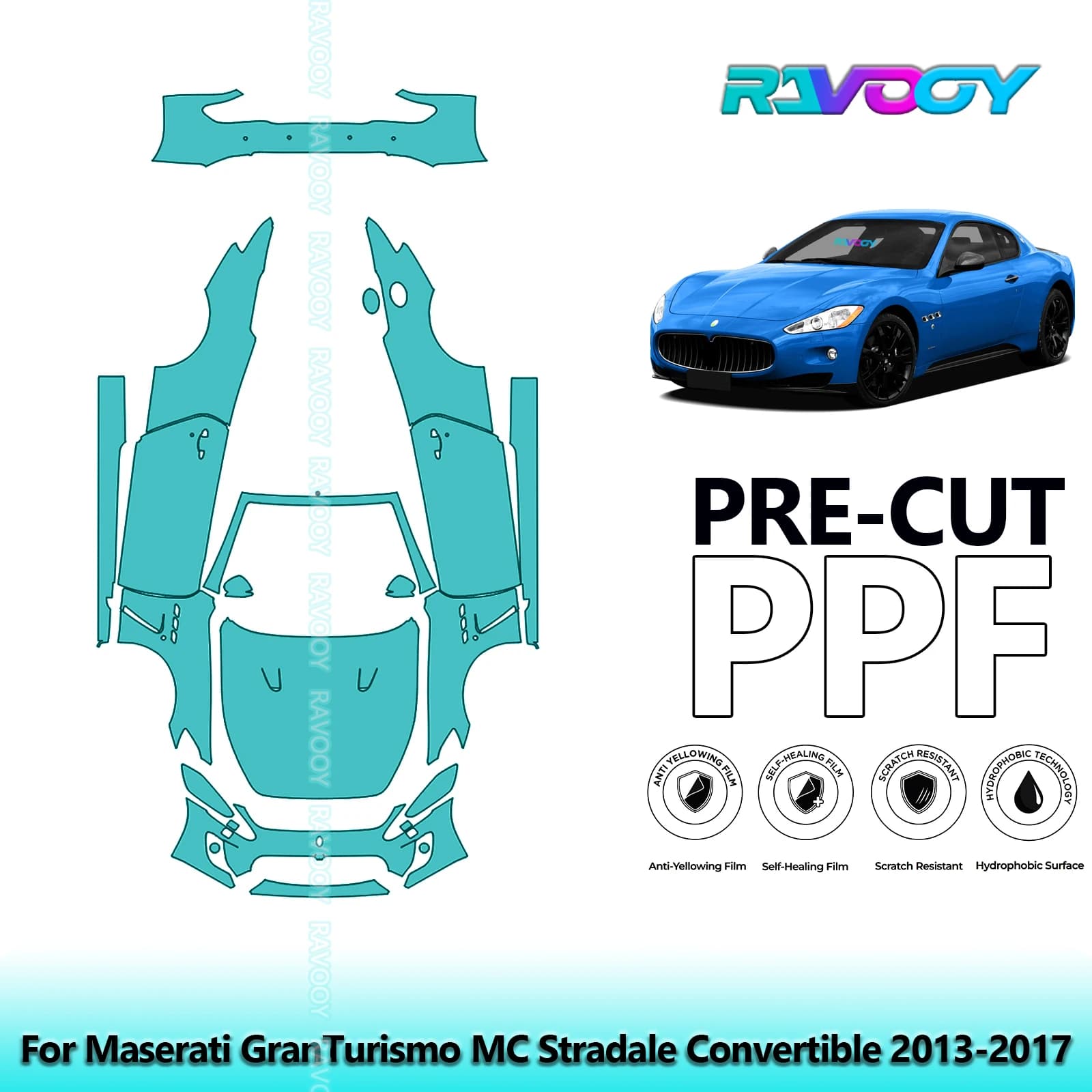 Film de Protection de peinture PPF prédécoupé de 8.5Mil, véhicule complet pour Maserati GranTurismo