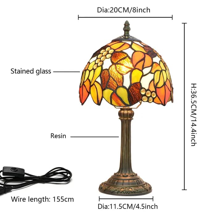 Belle lampe de Table de Style Vintage multicolore Vintage Table de chevet lampe de bureau 8 pouces d