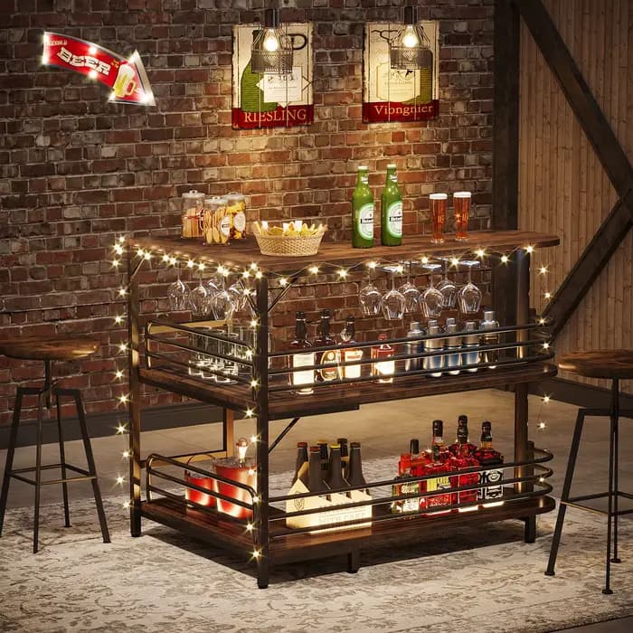 Tribesigns-Unité de bar à la maison en forme de L, table de bar française à 3 niveaux avec étagères