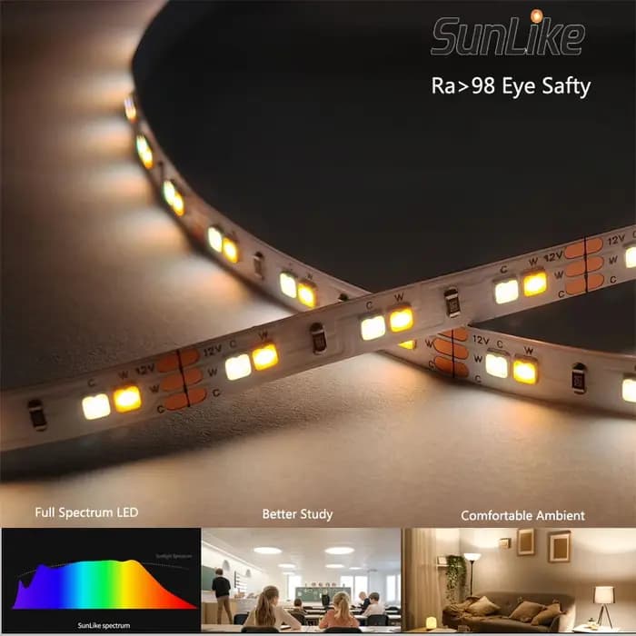Bande lumineuse LED Sunlike de 1 m, 2700K 5000K 12V 3030 SMD CRI 95+, 120 LED par mètre
