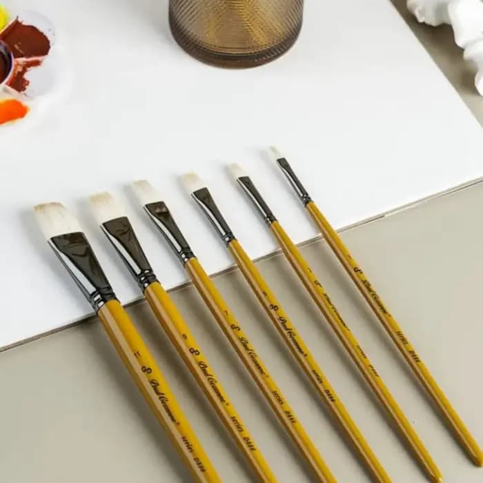 Pinceau plat en laine blanche, adapté à la gouache, à l'aquarelle, à l'acrylique, à la peinture à l'huile, outil de peinture en bois