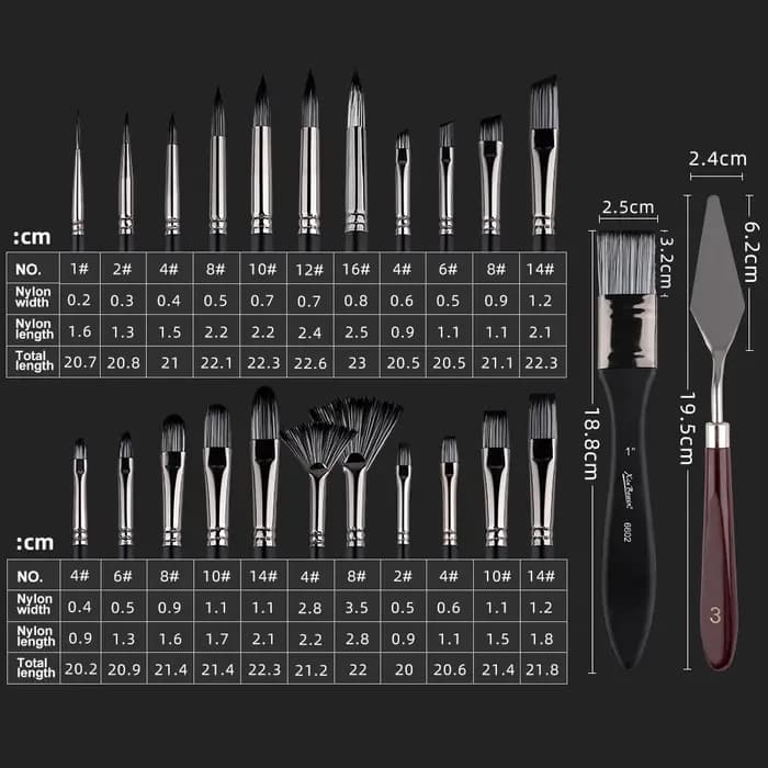 Ensemble de pinceaux de 25 sacs en toile, outils de peinture artistique pour débutants, pinceaux en nylon spécialisés pour peinture acrylique/aquarelle/huile