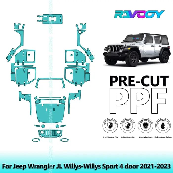 Film de Protection de peinture PPF prédécoupé de 8.5Mil, véhicule complet pour Jeep Wrangler JL Will