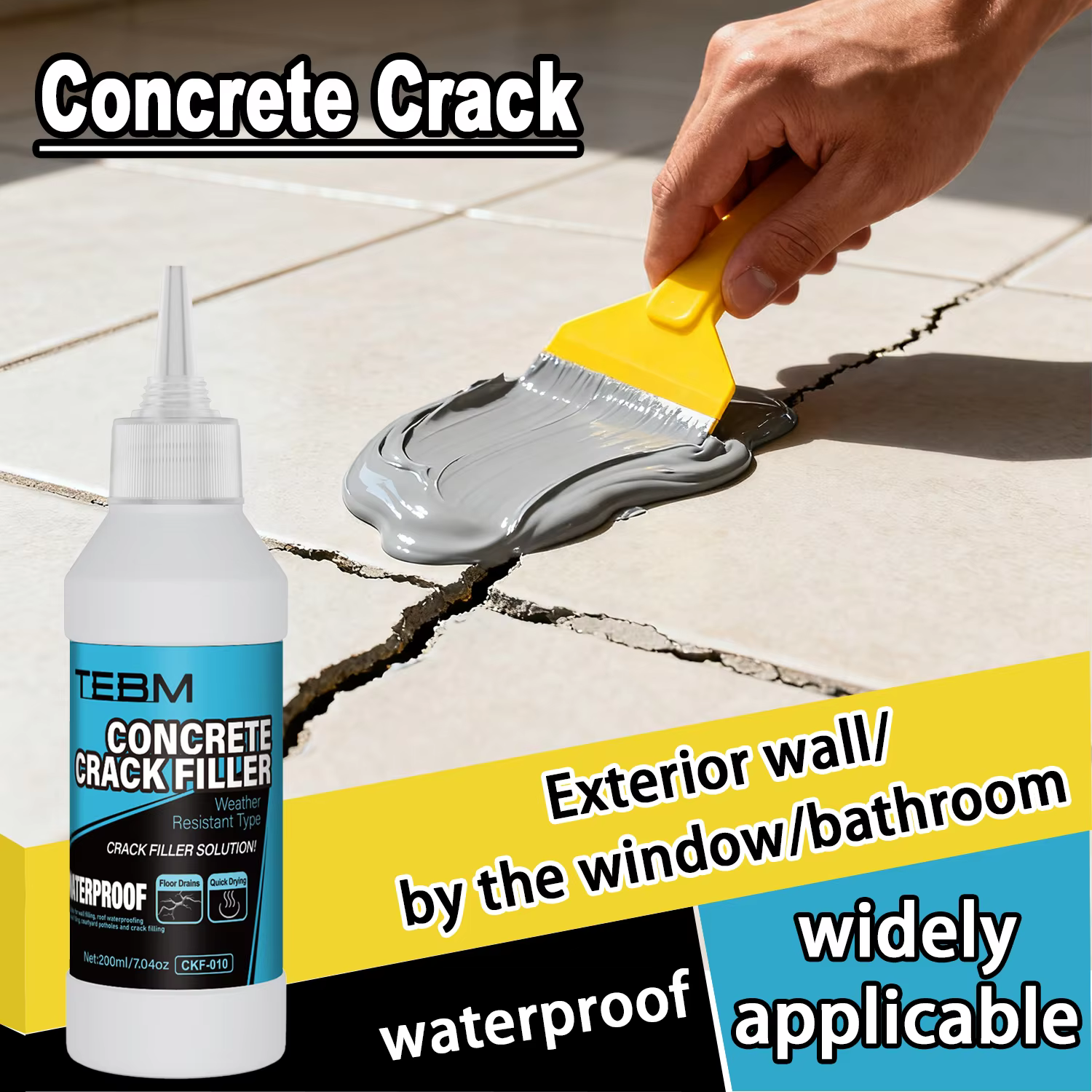Mastic à base d'eau pour fissures de béton : auto-nivelant, scellant flexible pour joints – Idéal po