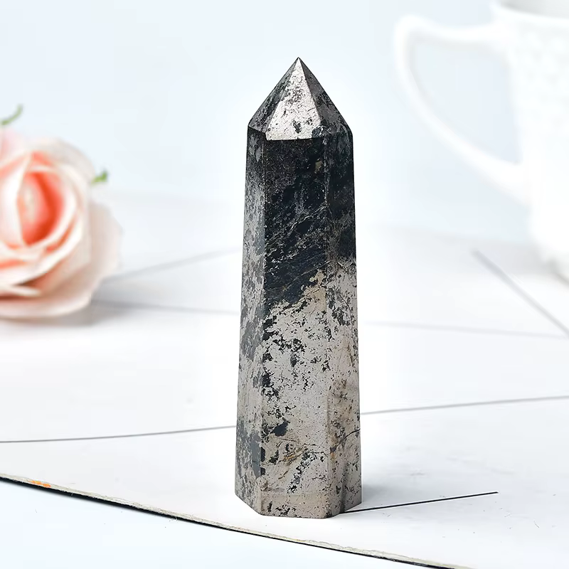 Pierre de guérison en hématite naturelle, pierre de guérison, pyrite d'obélisque, baguette à Quartz,