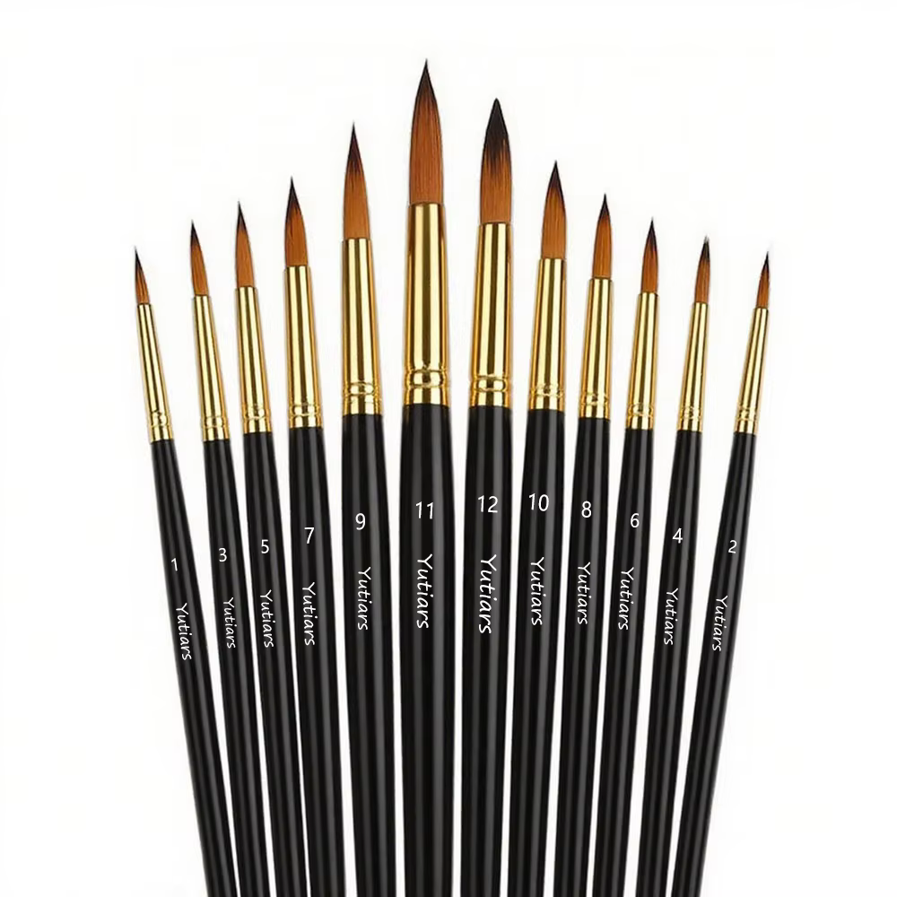 Ensemble de pinceaux de peinture d'artiste, pointes pointues et rondes polyvalentes pour aquarelle,