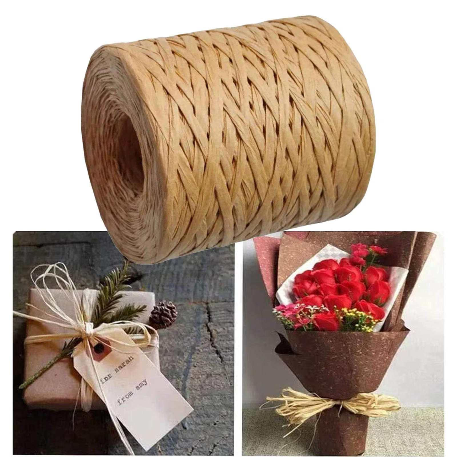Ruban de papier raphia naturel, cordes de ficelle artisanale, coupe de ruban, 656 pieds