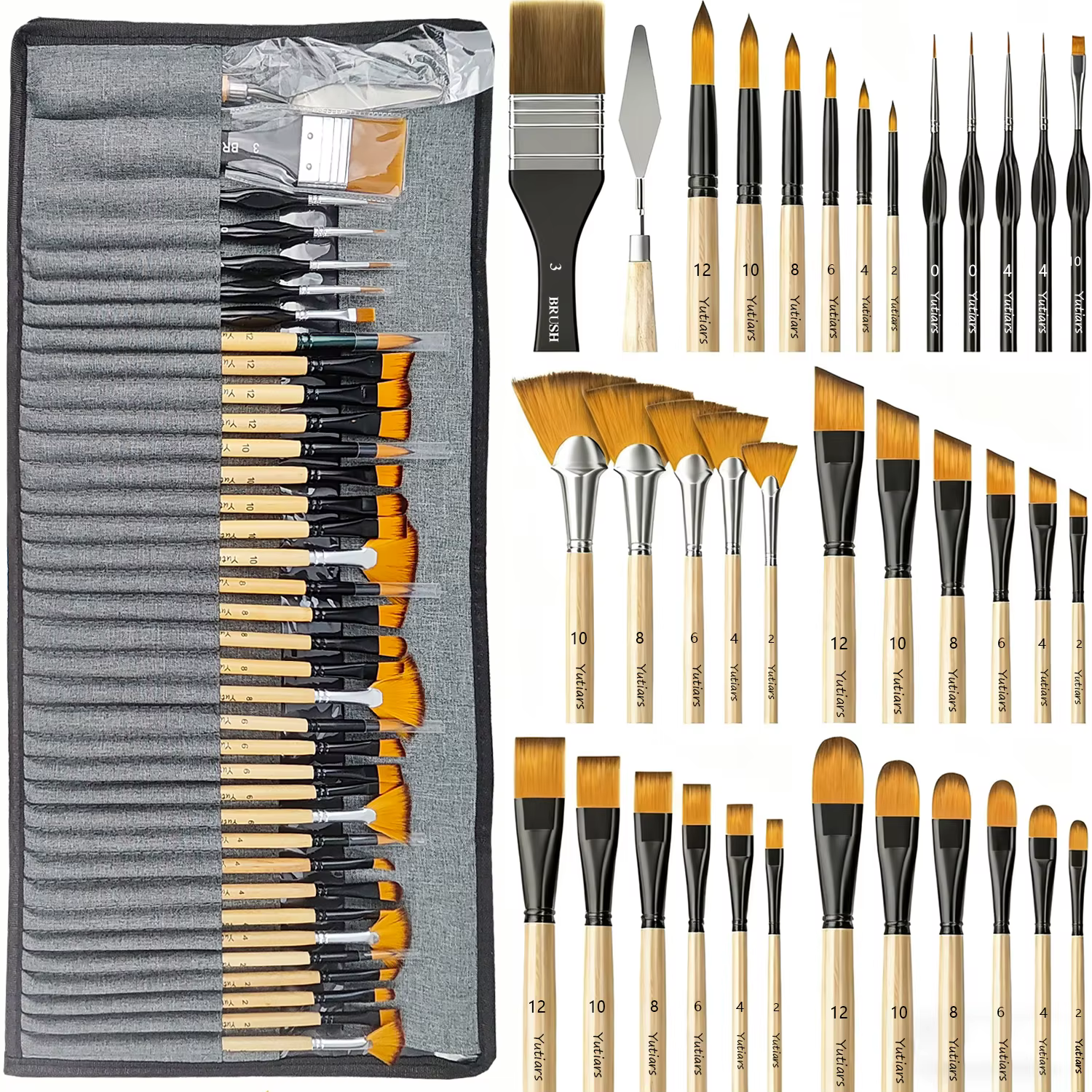 Ensemble de pinceaux à peinture professionnels 36 pièces, avec couteau à Palette et rouleau de tissu