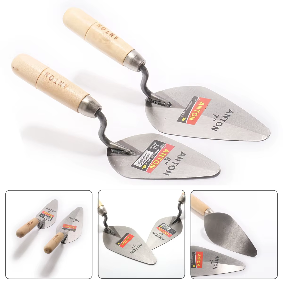 Truelle de plâtrage en acier au carbone 6 pouces 7 pouces Couteau à maçonner pointu Manche rond en b