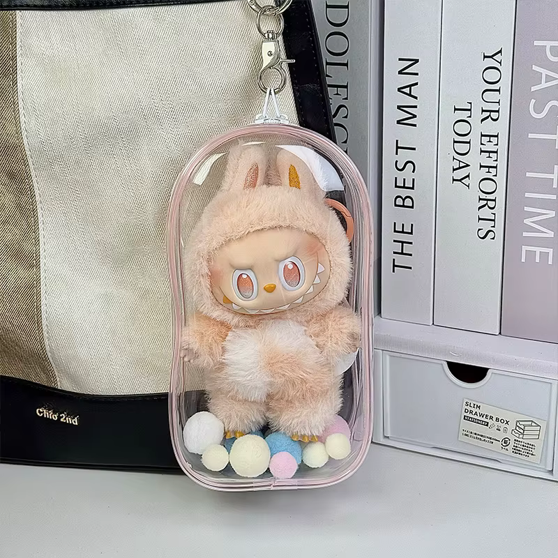 1 housse anti-poussière Labubu, sac de rangement portable transparent en PVC pour usage extérieur, s