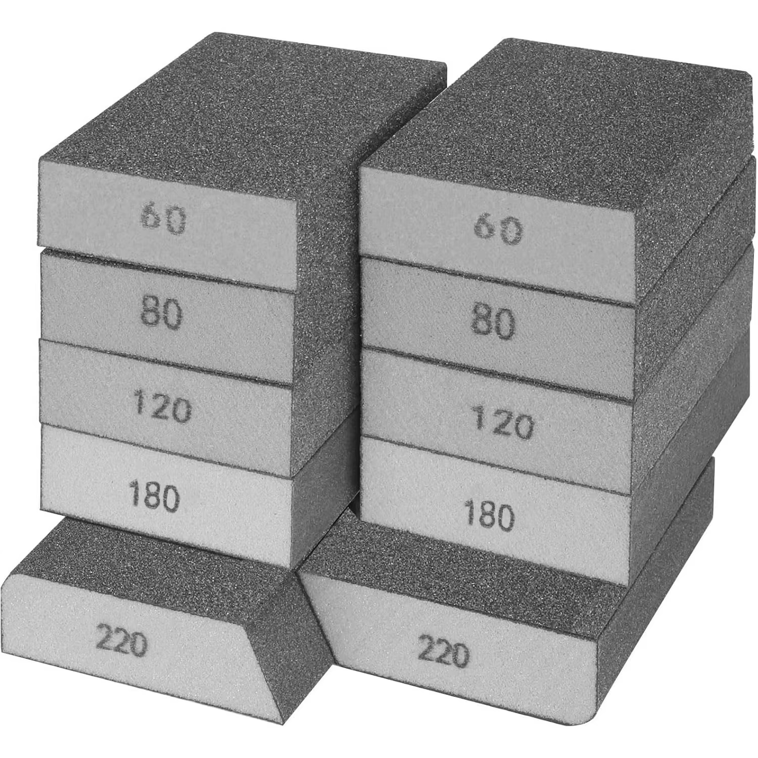 Lot de 10 blocs éponges à poncer, lavables et réutilisables, granulométrie 60-220, du grossier au su