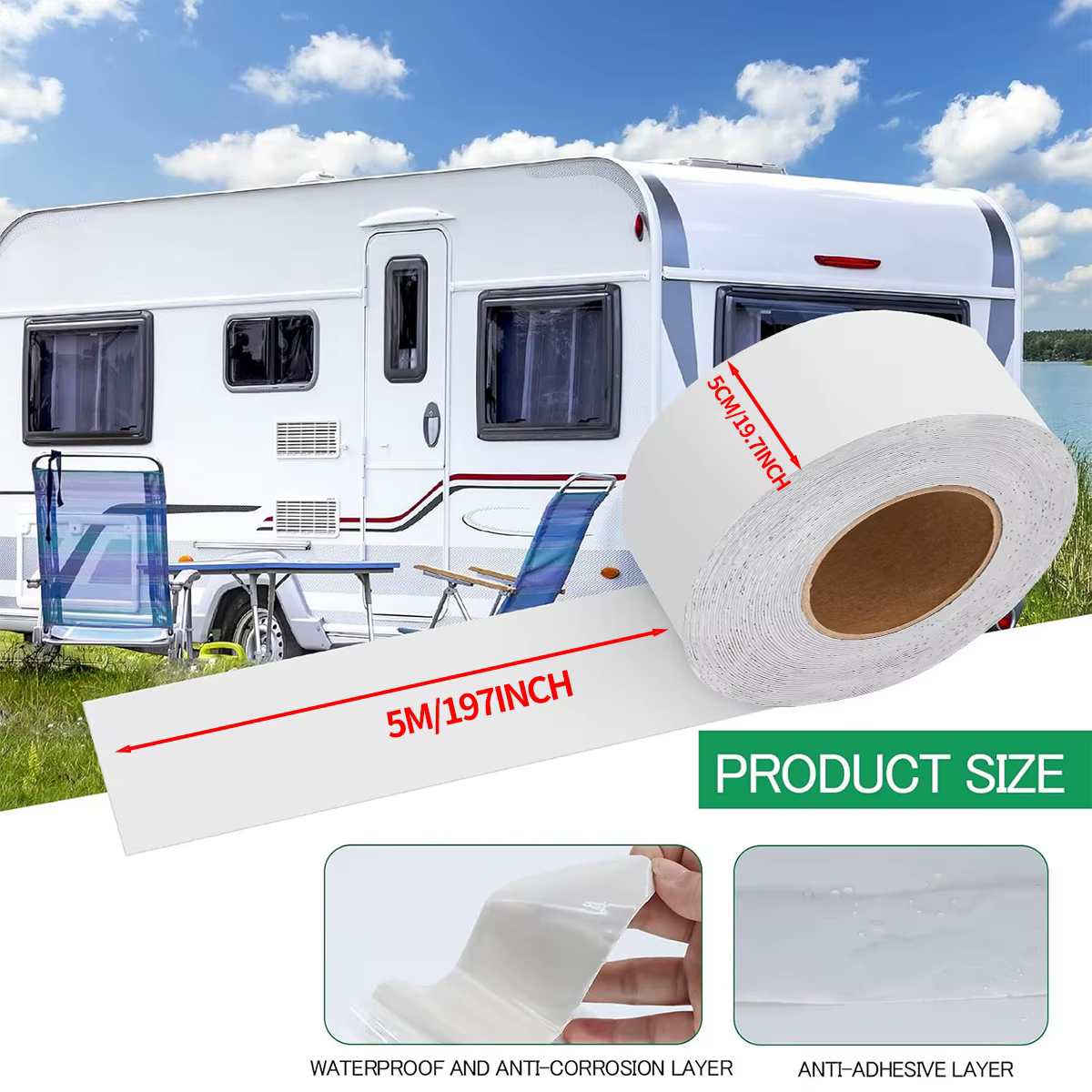 Ruban de réparation de fuite de toit de camping-car, ruban butyle RV imperméable et résistant au vie