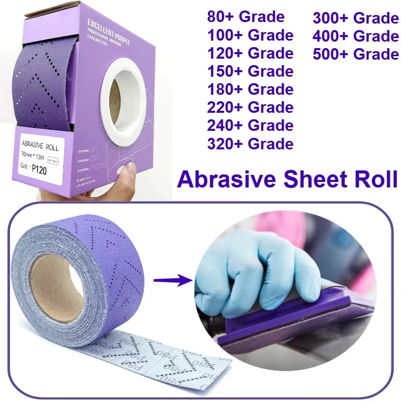 Rouleau de papier abrasif 70 mm x 12 m multi-perforé, grain 80-600, pour ponçage automobile, décapag