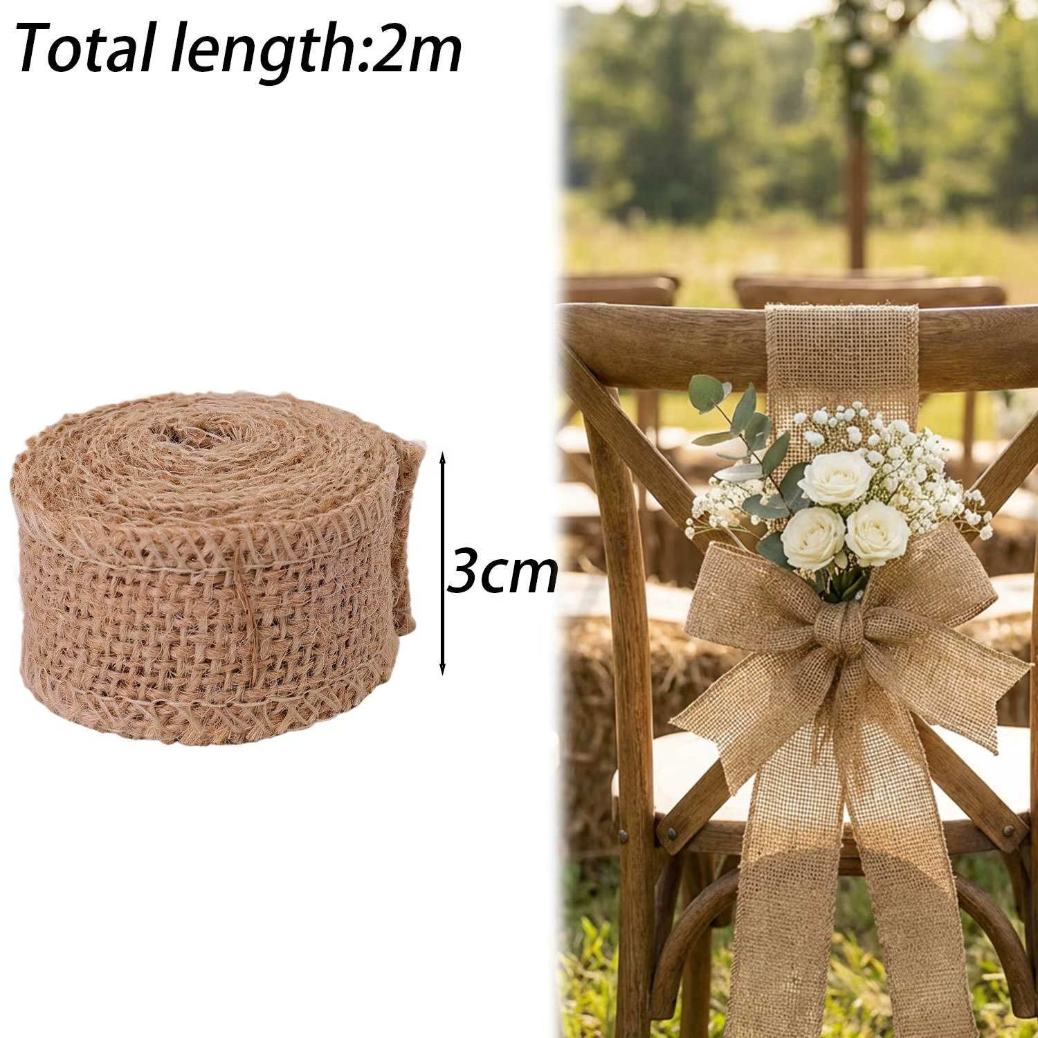 Rouleau de tissu de jute de 3/5/7,5/10/15 cm, nœud pour emballage cadeau de Noël, bricolage, décorat
