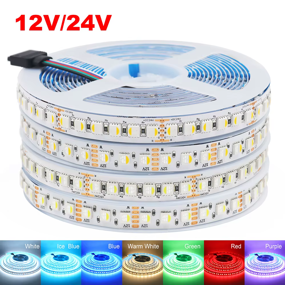 Bande lumineuse Led RGBW RGBWW RGBCCT, 5m, 4 5 couleurs en 1, puce 12V 24V 5050 60 120 108 LED/m, ru