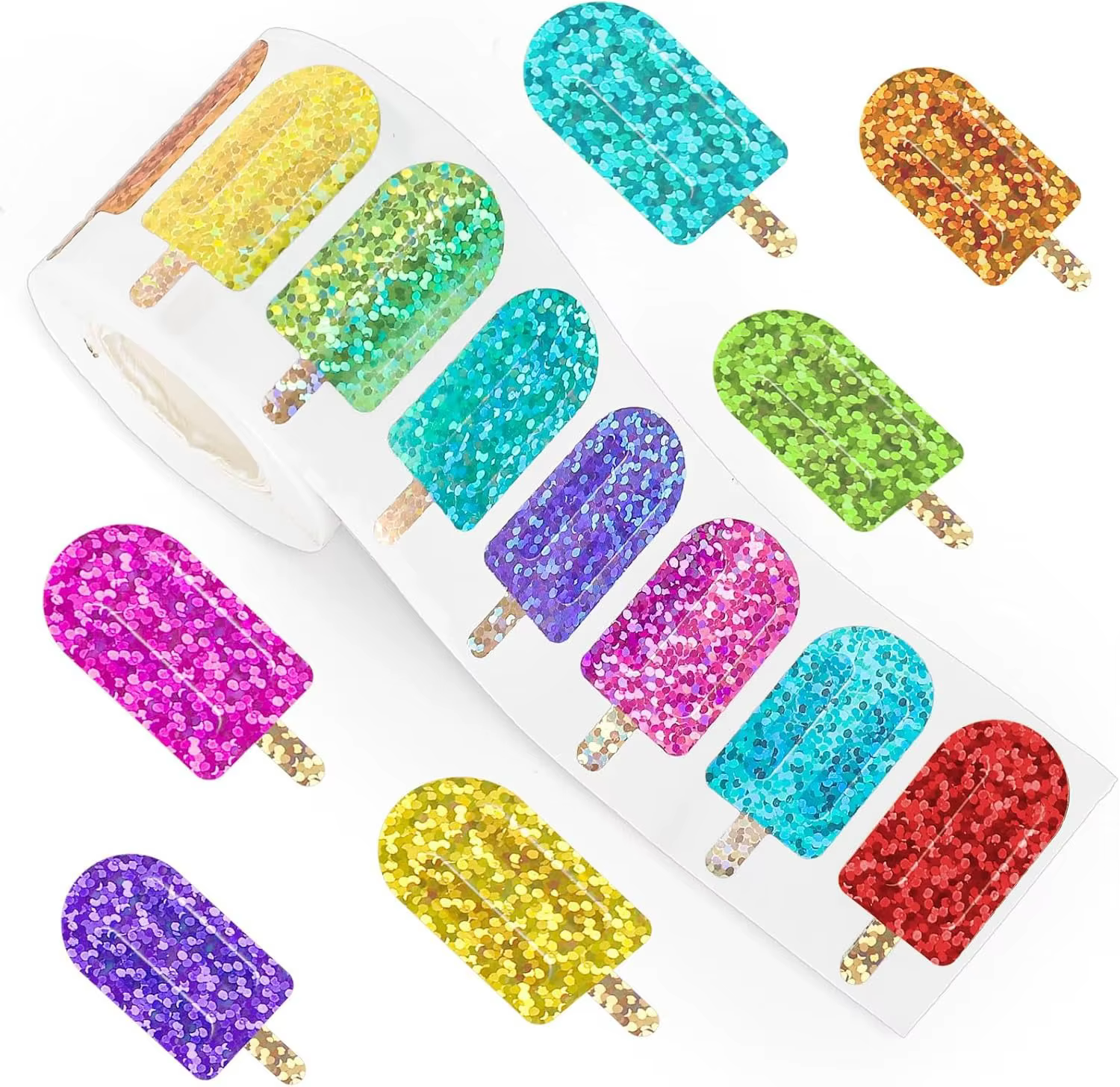 Rouleau d'autocollants de fleurs Laser, 500 pièces, autocollant de scellage en forme de fleur mignon