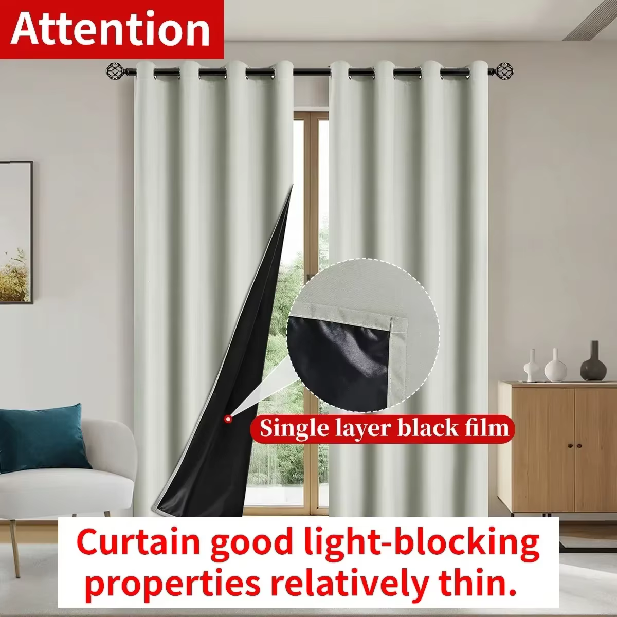 Rideau occultant 100% moderne avec doublure enduite, 2 pièces, pour chambre à coucher, salon, salle