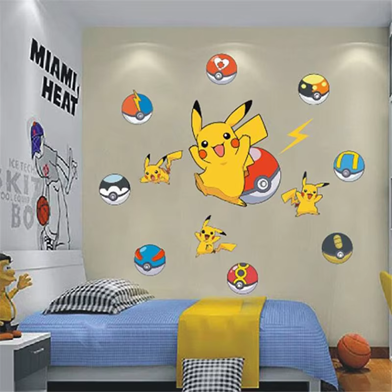 Autocollant Mural 3D Pikachu de Dessin Animé, Décoration pour Chambre d'Enfant, Salon, Affiche de Fi