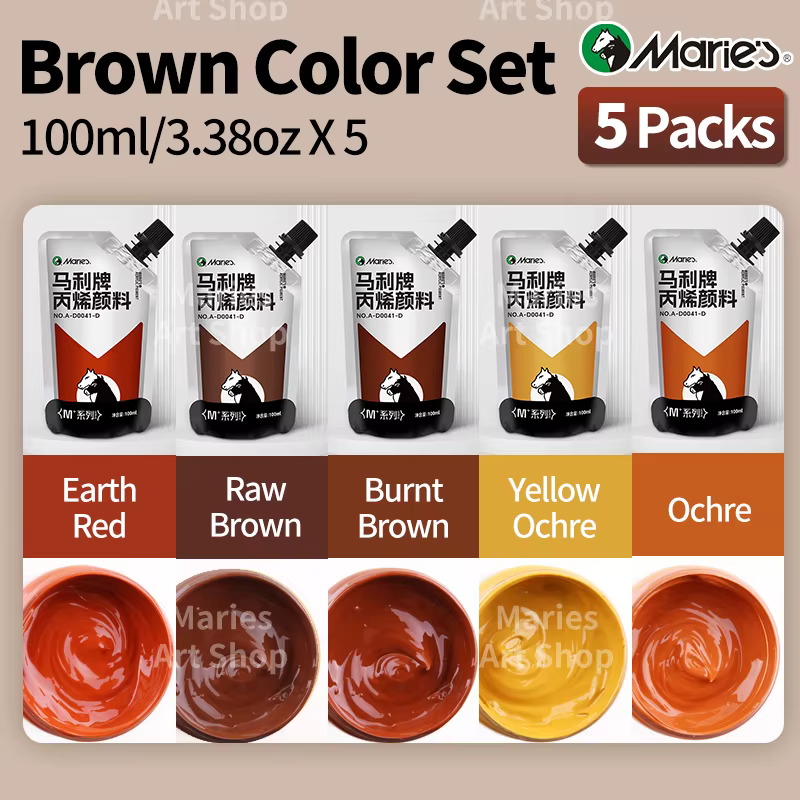 Marie's 5 couleurs ensembles de peinture acrylique, couleur marron pour modèles, artisanat, bricolag