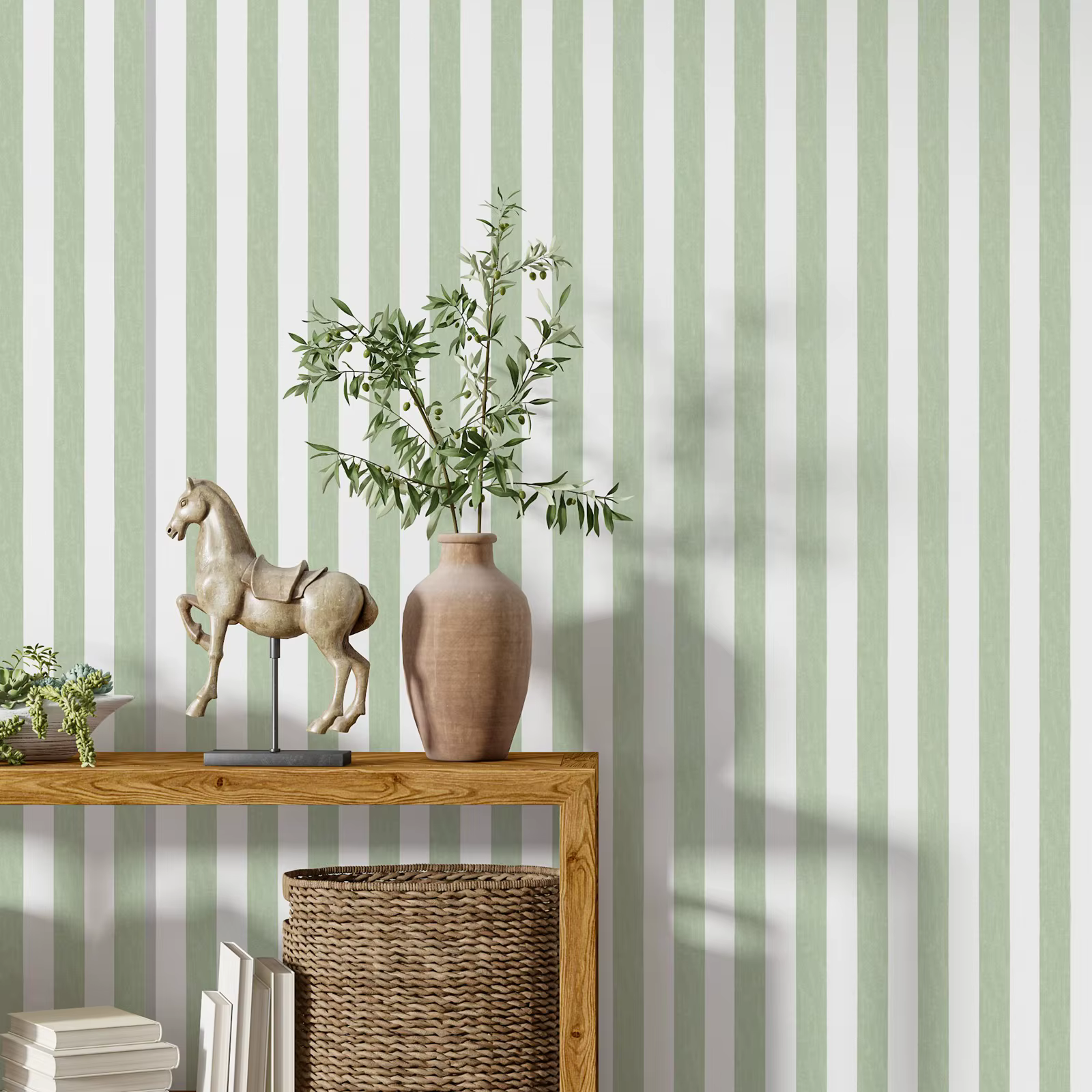 Papier peint à motif de rayures, peler et coller, papier peint mural à rayures vertes modernes géomé