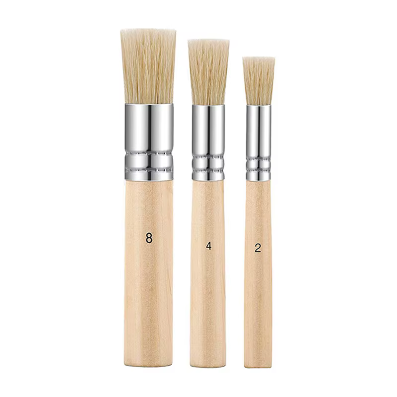 Ensemble de pinceaux à poils en bois, 3 pièces, tête ronde, pour peinture à l'huile, peinture à l'aq