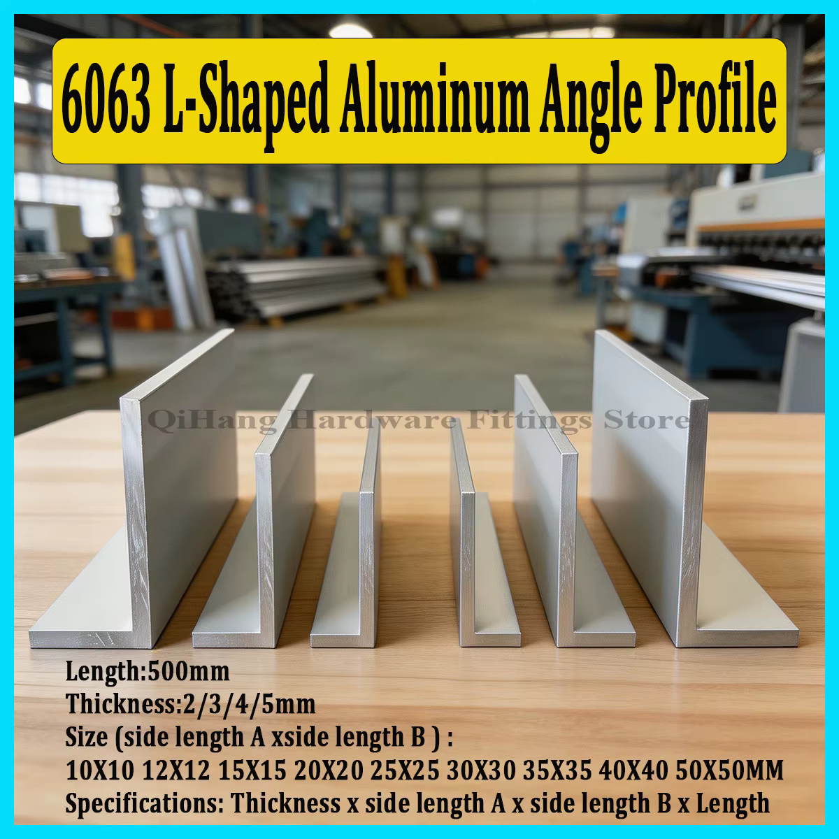 Profilé d'angle en aluminium en L 6063, longueur 500 mm, barre en alliage à angle droit 10-50 mm, ga