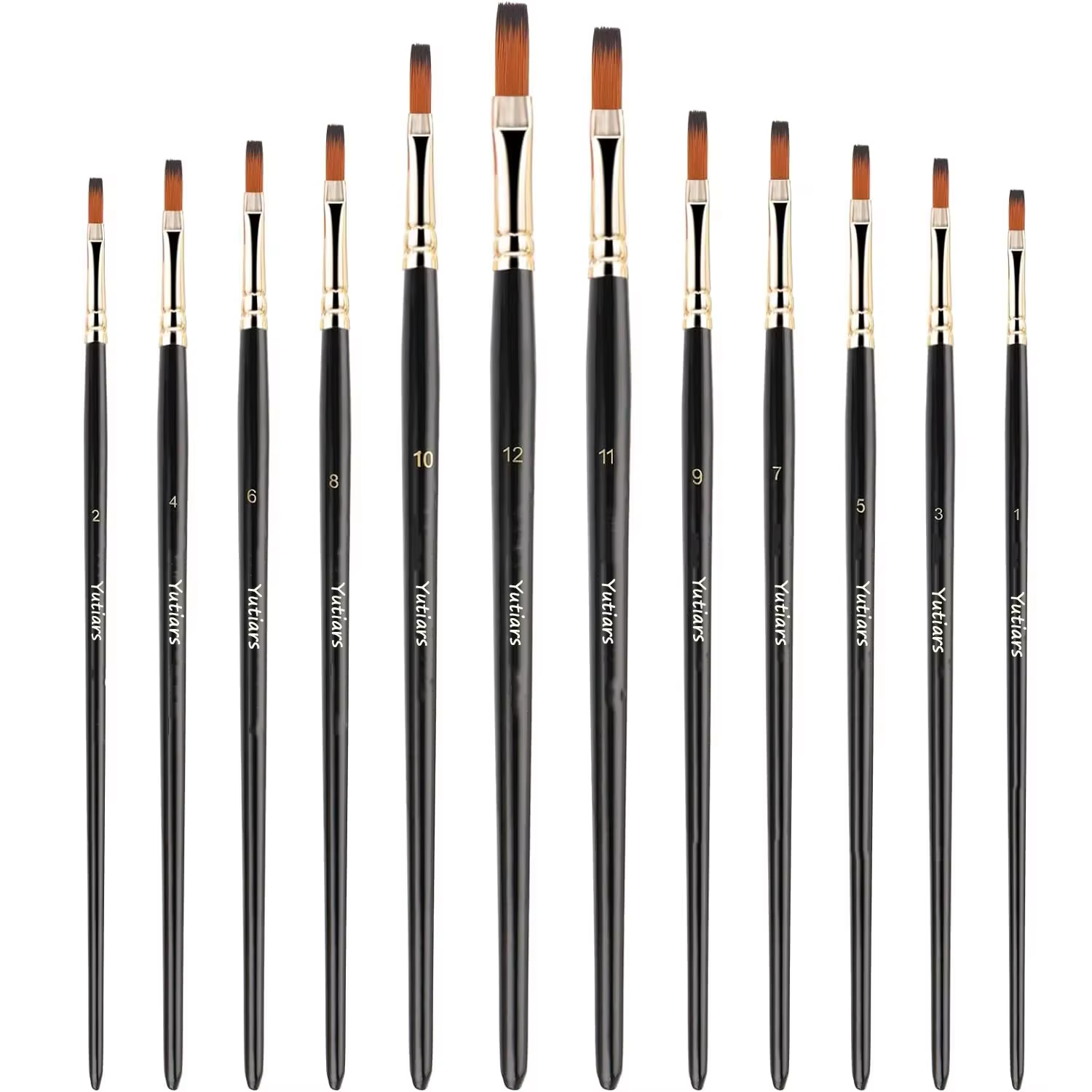 Ensemble de pinceaux plats 12 pièces, poils en nylon synthétiques, pinceaux d'artiste professionnels