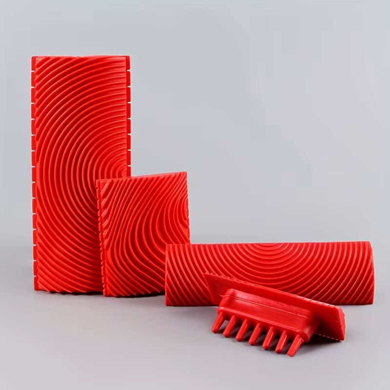 Lot de 4 outils en caoutchouc à texture de grain de bois - Grattoir à peinture imitation pour le pap