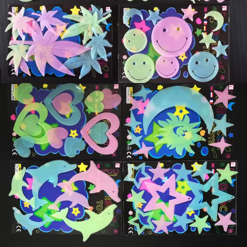 Autocollants muraux étoiles papillon, dessin animé lumineux, pour chambre d'enfants, décor de chambr