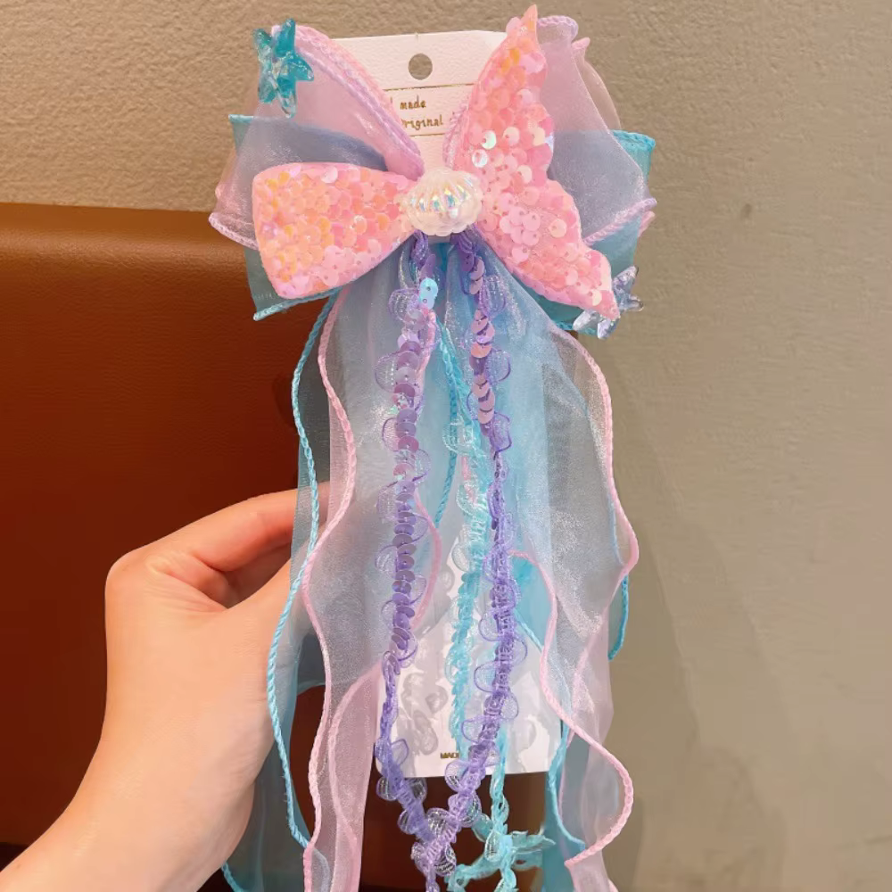 Nouvelles pinces à cheveux pour enfants, rubans, nœuds de princesse sirène, barrettes pour petites f