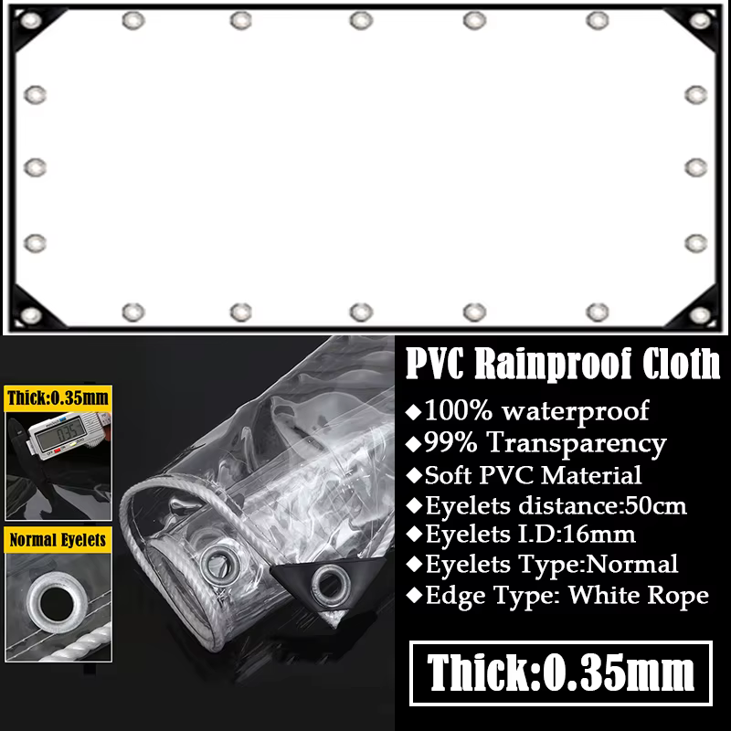 Bâche transparente en PVC, 0.35MM/0.55MM, tissu imperméable, pour Pergola de jardin, rideau, balcon,