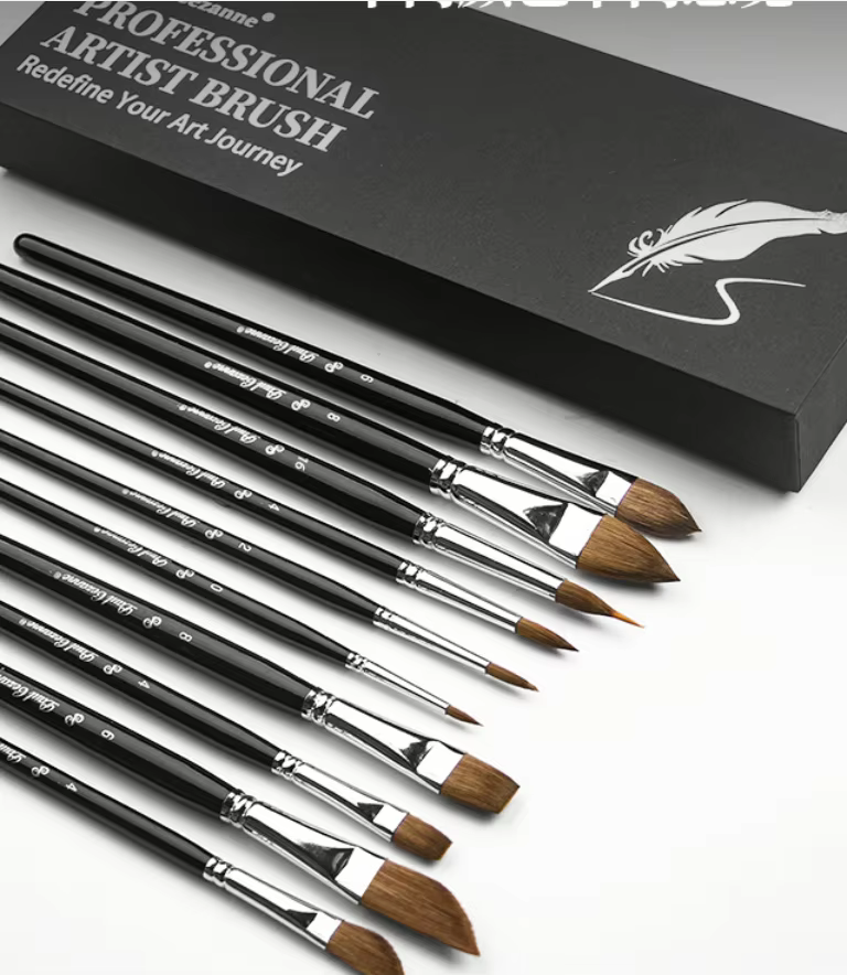 Ensemble de 10 pinceaux professionnels pour artistes avec manches en bois pour la peinture acrylique