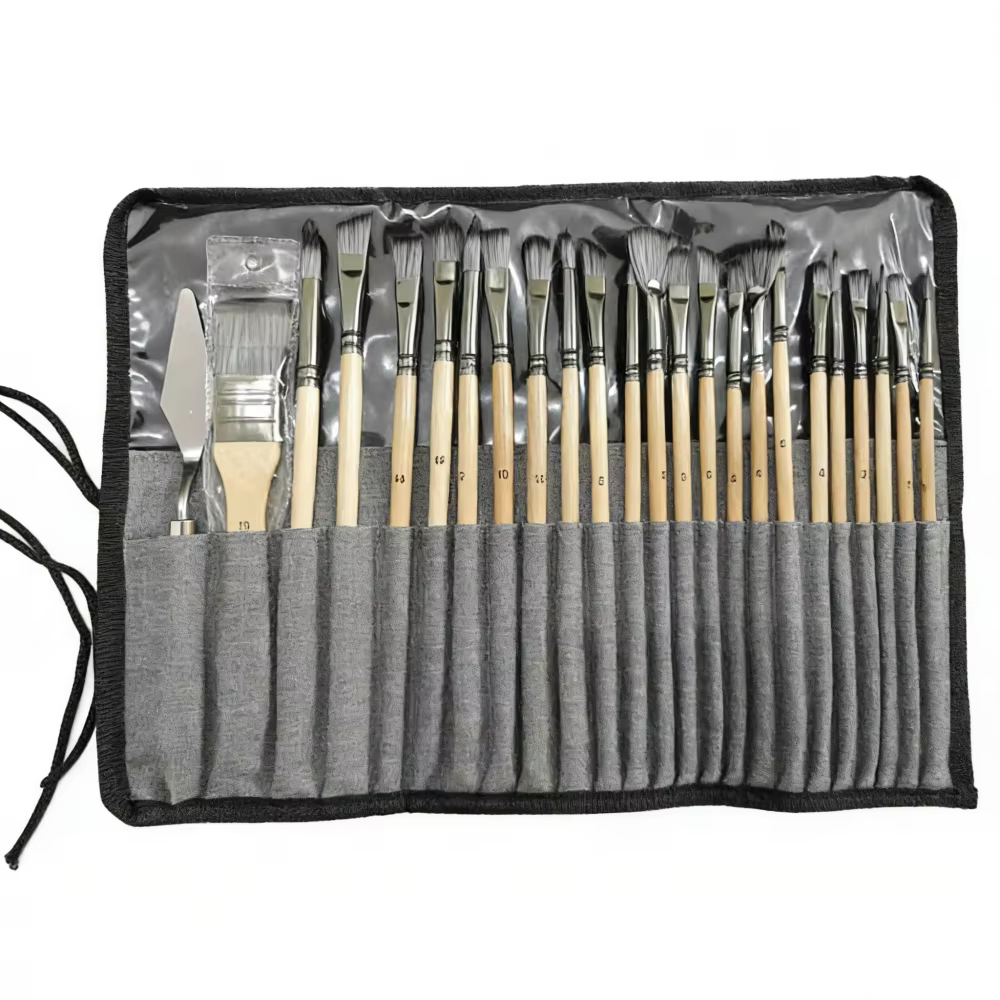 Ensemble de pinceaux de peinture professionnels, 24 pièces, avec couteau à palette, acrylique, huile