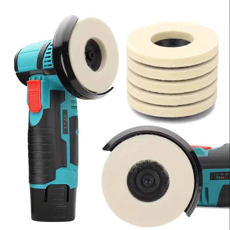 Roue de polissage en laine avec support en feutre, meuleuse d'angle Compatible pour le métal, le mar