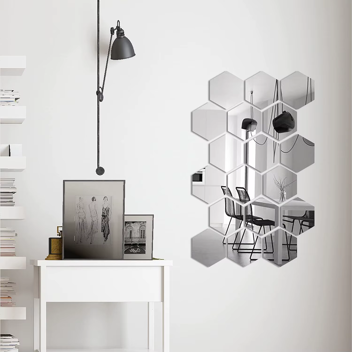 Autocollants muraux miroir 3D Style nordique, autocollant miroir hexagonal en acrylique, décalcomani
