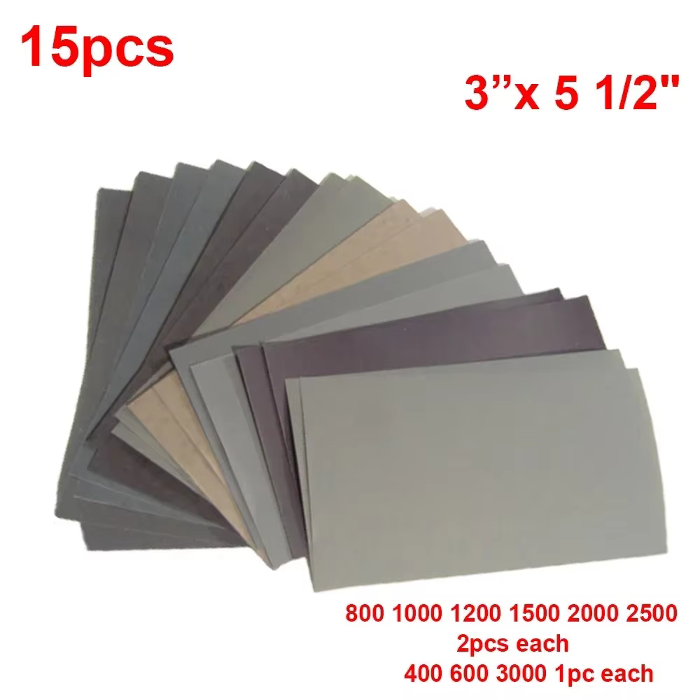 15 pièces/ensemble papier de verre 400 600 3000 800 1000 1200 1500 2000 2500 papier de verre grain e