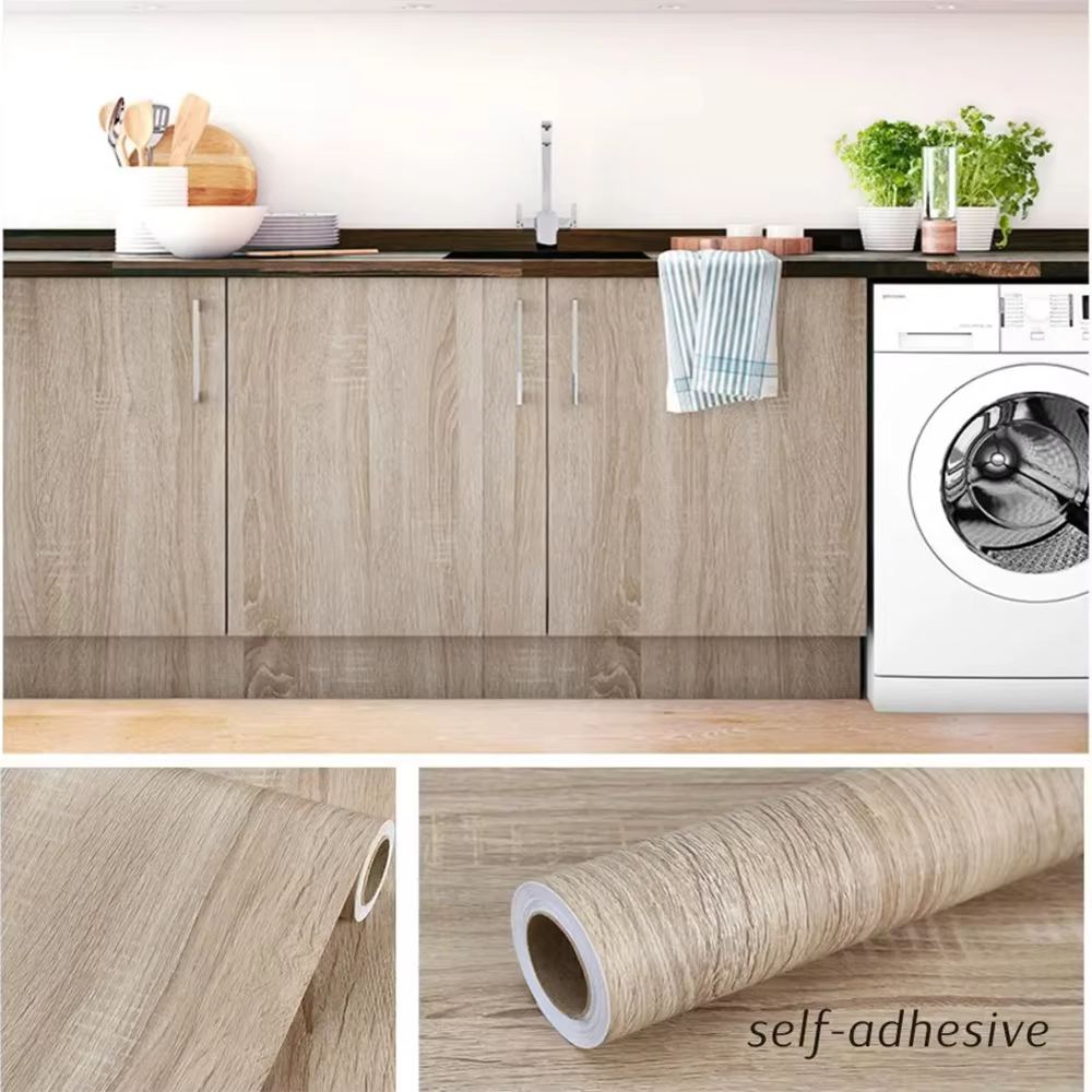 Film auto-adhésif décoratif en papier blanc pour meubles, Surfaces de Sensation Tactile en bois véri