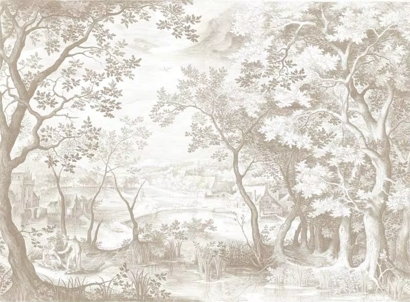 Papier peint de paysage de forêt française européenne personnalisée, autocollants de fond de télévis
