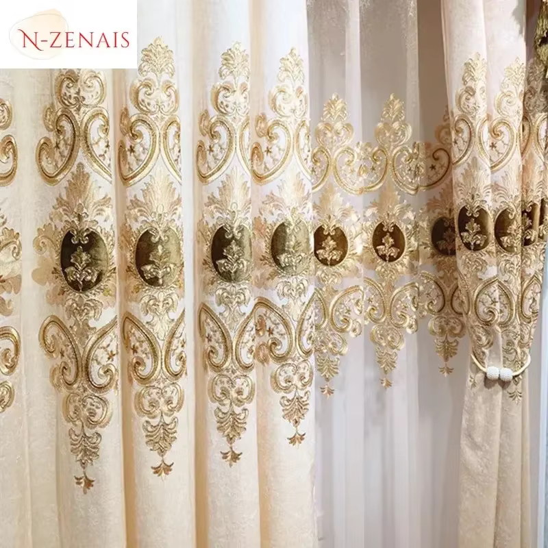 Rideaux de luxe en Chenille brodée, cantonnière Beige européenne, occultant, pour salon, chambre à c