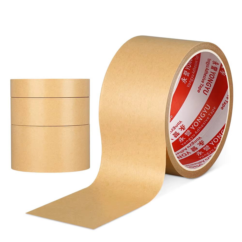 Ruban en papier Kraft brun robuste 10/20/50m, ruban de masquage adhésif fort inscriptible pour l'emb