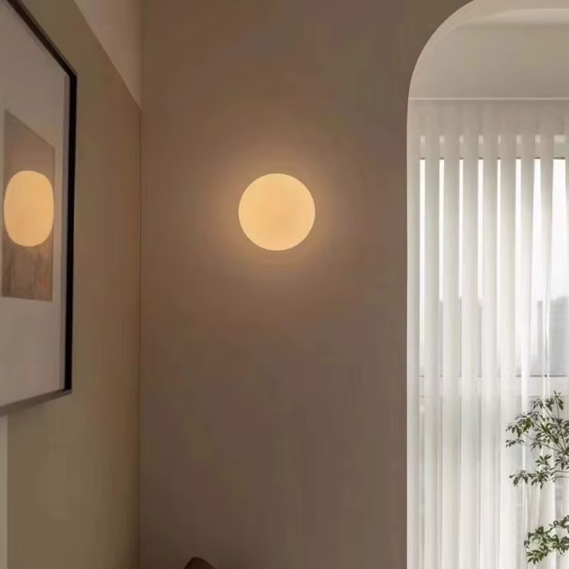 Applique murale boule de verre blanc laiteux, salon, chambre à coucher, chevet, balcon, allée, entré