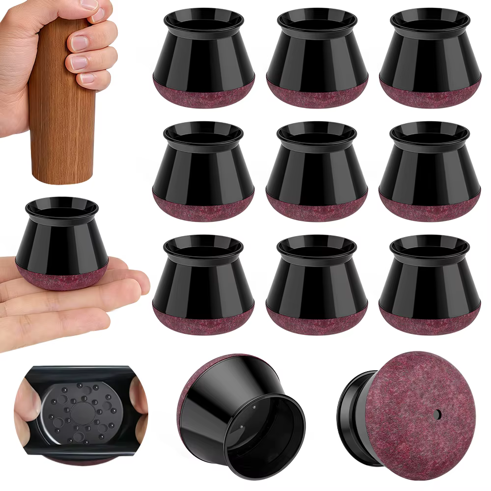 Protection Pied de Chaise, 20 pièces Petits protecteurs de Sol en Silicone noir avec Feutre envelopp