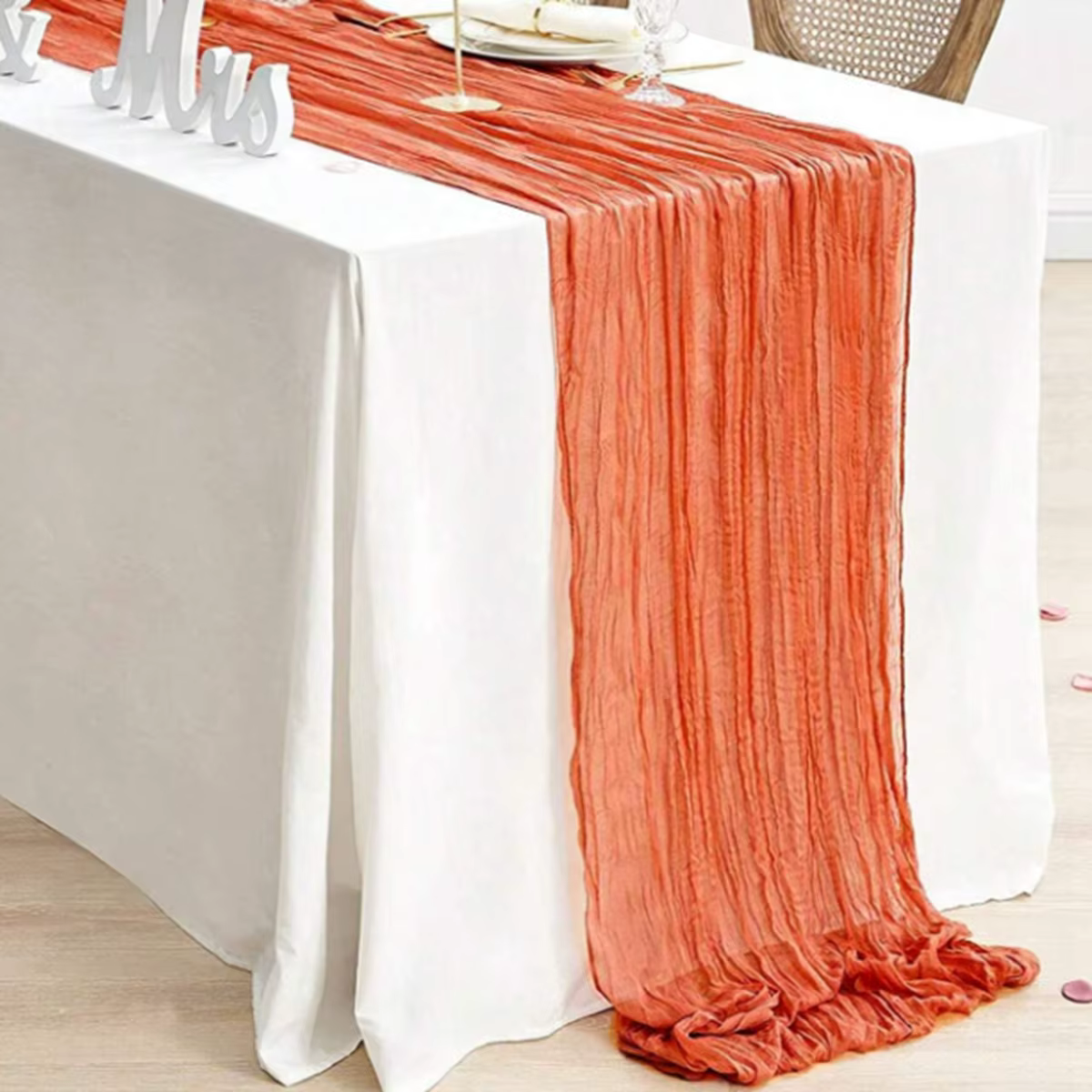 Chemin de Table en gaze semi-transparente, tissu à sauge, réglage de Table, salle à manger, décorati