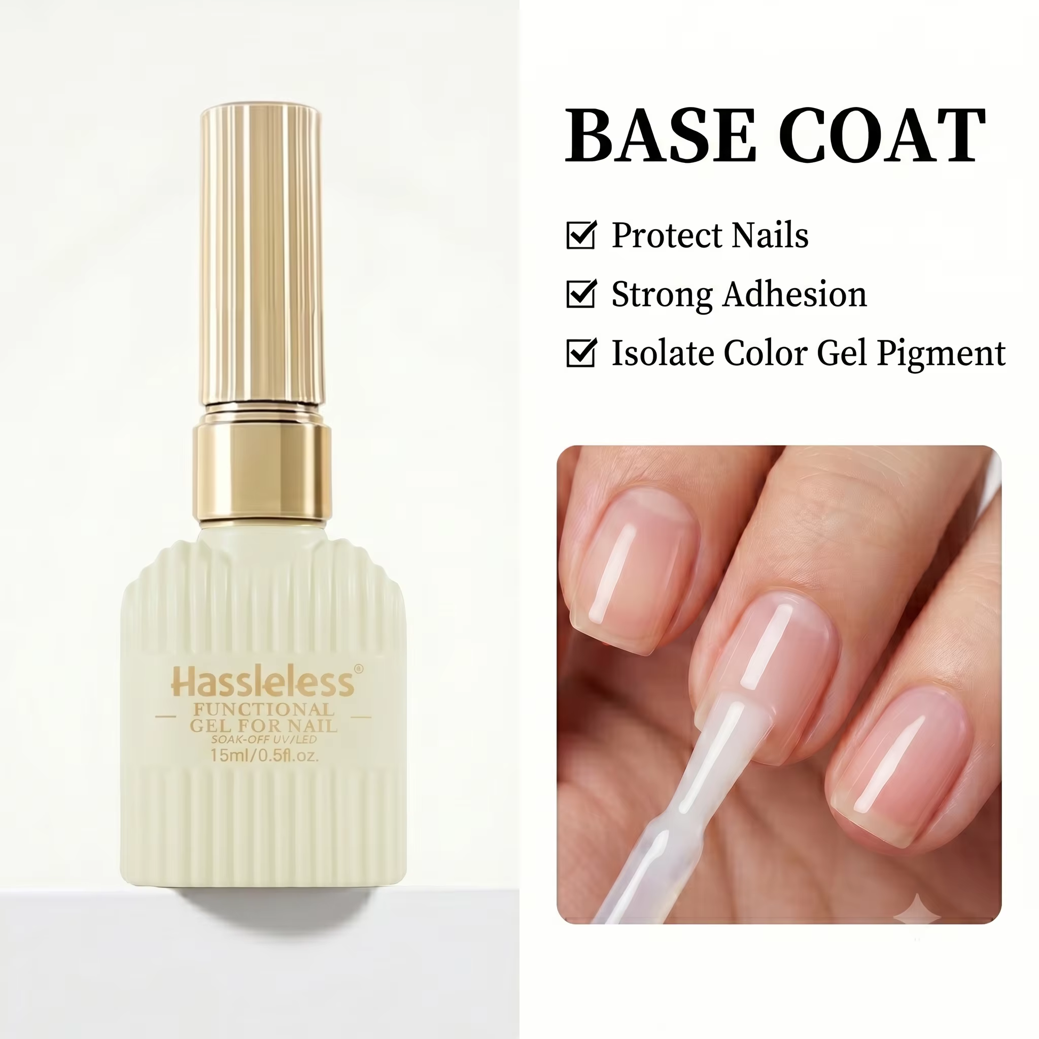 Ensemble de base et de couche de finition Hassleless, 15 ml chacun, durcissement UV/LED, formule à r