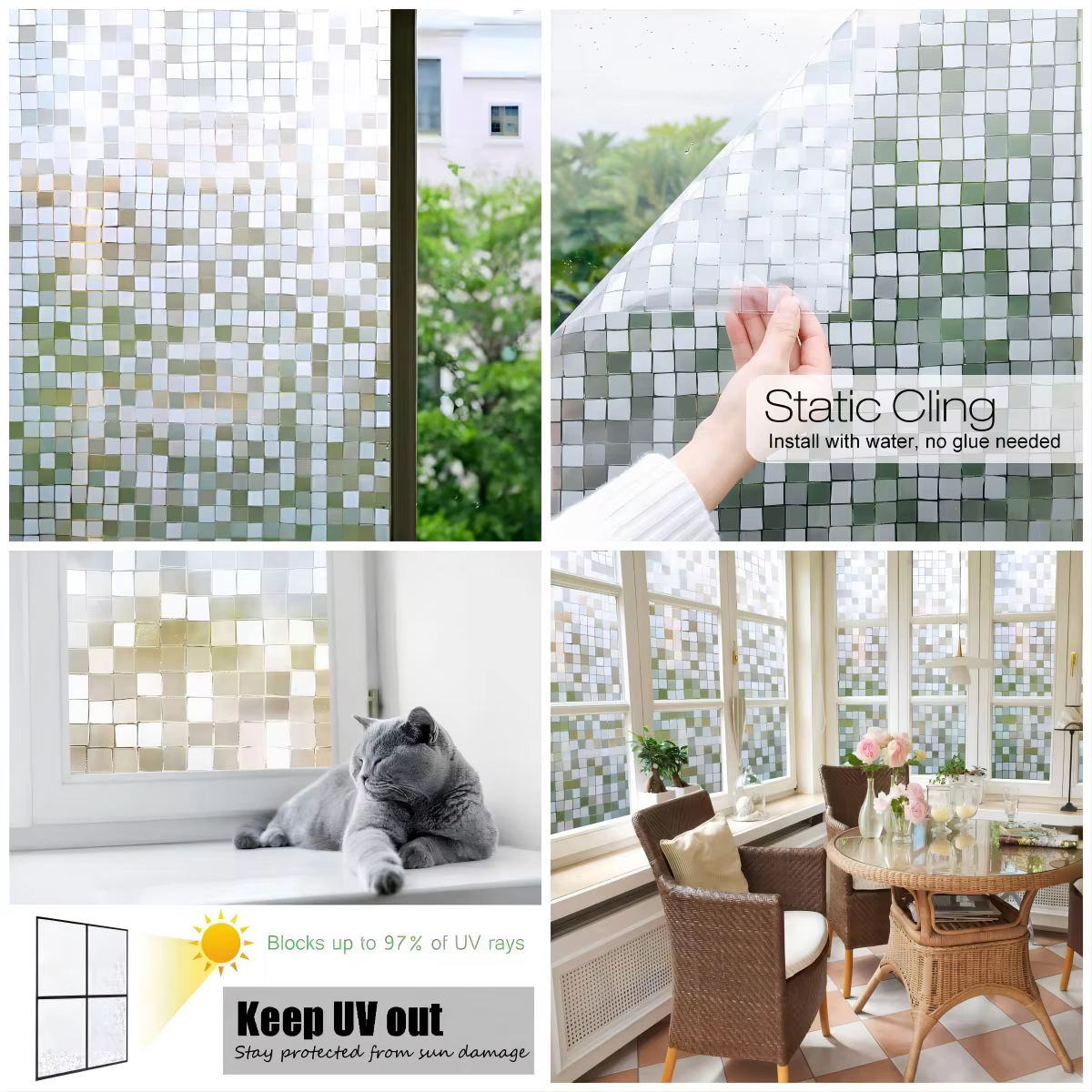Film de fenêtre en verre, Film de confidentialité pour fenêtre givrée, vinyle décoratif 3D, décalcom