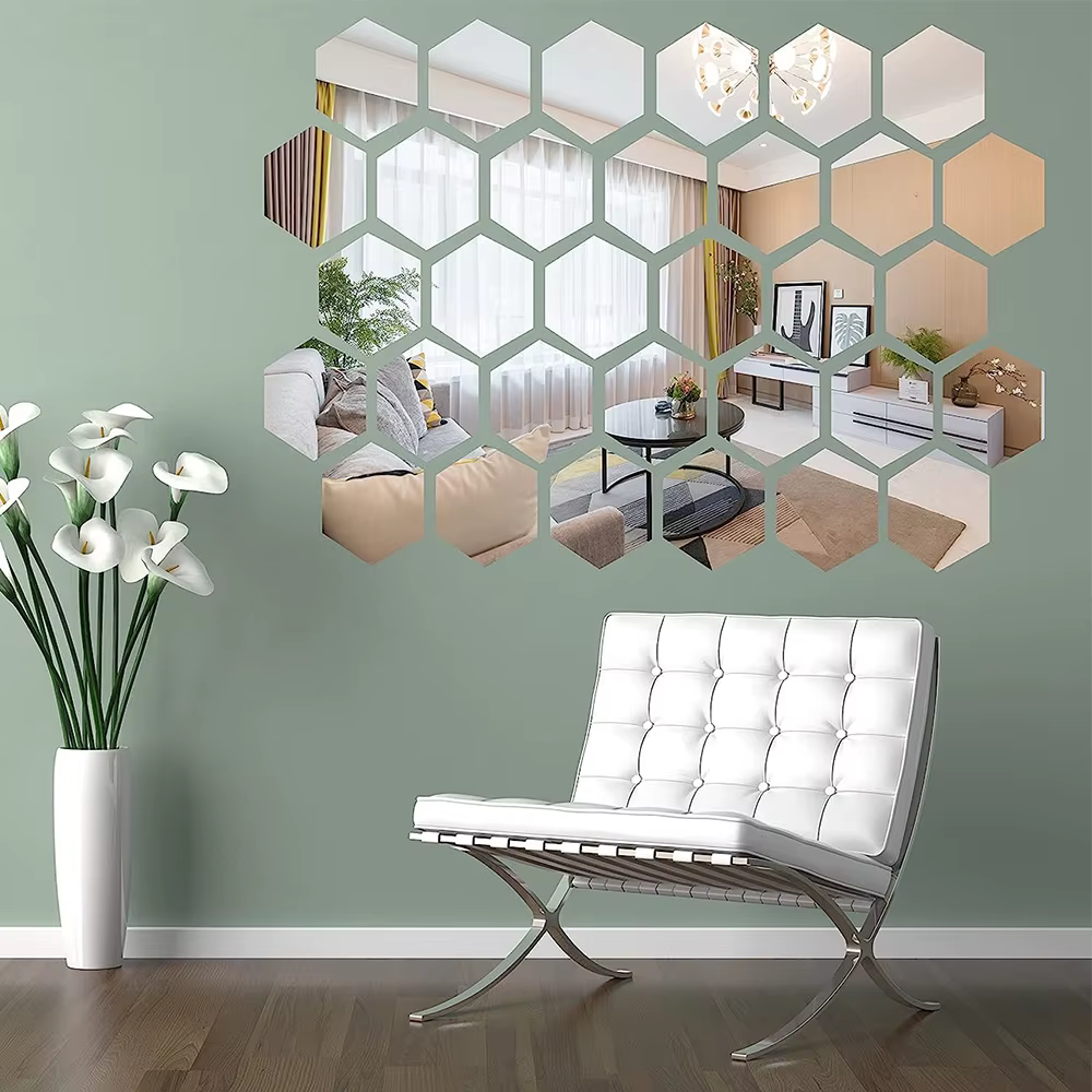 Autocollants muraux miroir 3D Style nordique, autocollant miroir hexagonal en acrylique, décalcomani